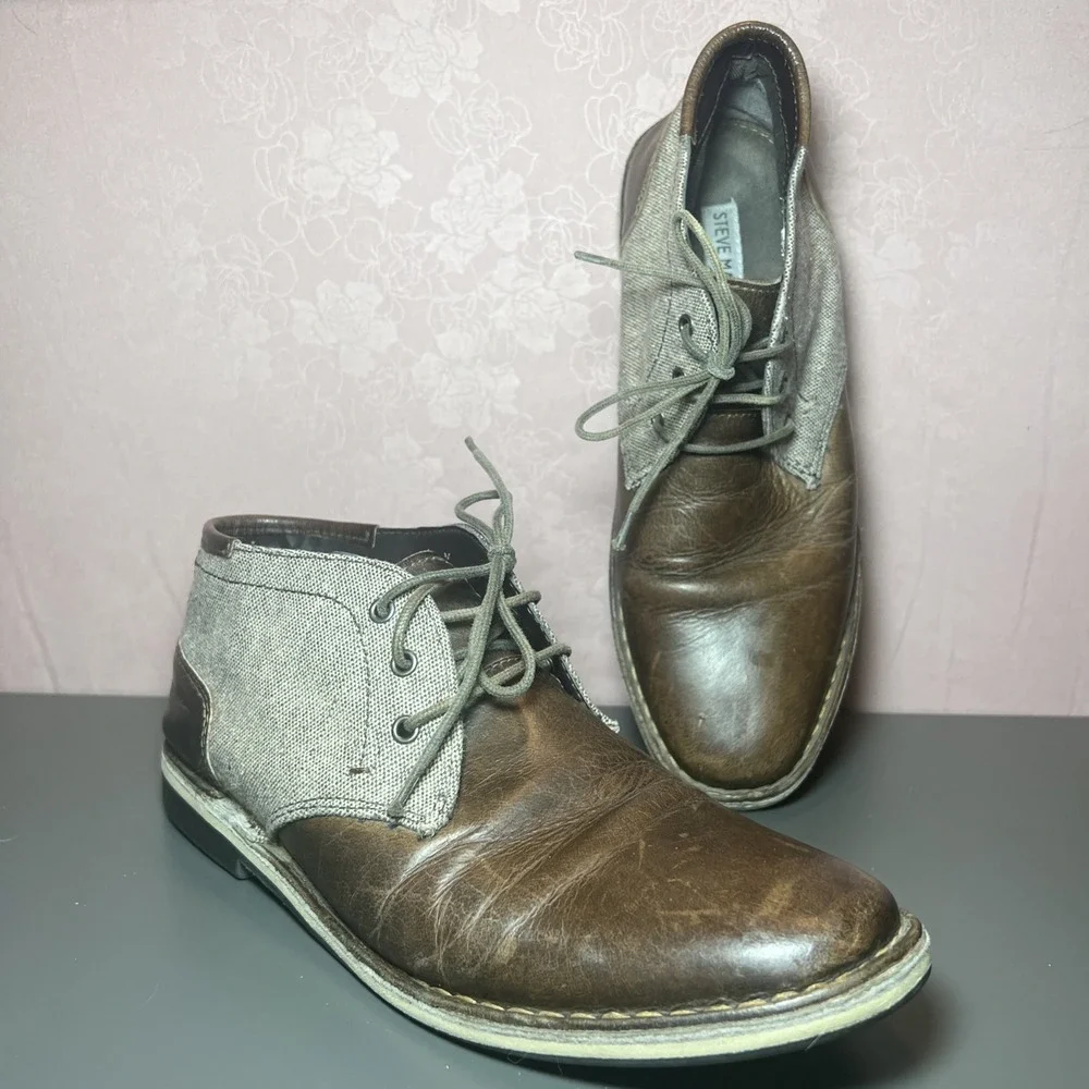 Steve Madden Harsen Chukka Boots Men's 9 Ankle‎ 2 Tone Leather Brown & Twill